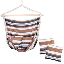 SPRINGOS Poltrona sospesa in tessuto con asta di espansione, 130 x 100 cm, cuscino da appendere, portata fino a 150 kg, altalena in cotone, amaca, giardino, casa (strisce marrone-nero-bianche)