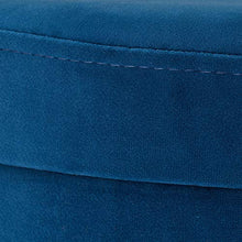 Relaxdays Sgabello in Velluto, Rotondo, Elegante Poggiapiedi Imbottito, Base Dorata, Pouf Moderno, H x D: 41,5 x 37, Blu, Cartone, gommapiuma, 1 pz