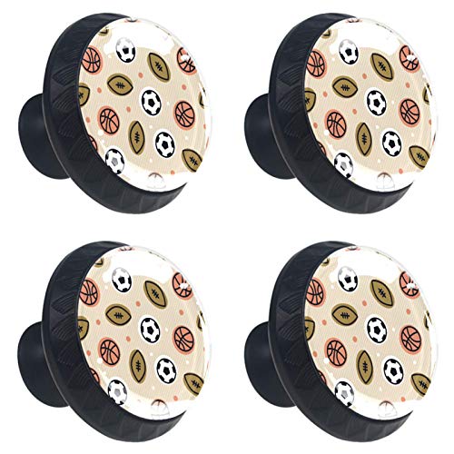 Set di 4 maniglie rotonde per armadio da cucina, credenza, cassettiera, cassettiera, con viti, per cucina, comò, armadietto, bagno, armadio, pallacanestro e calcio