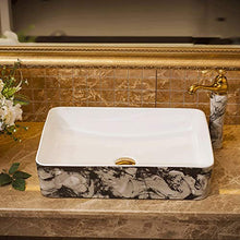 lilili Lavabo da Appoggio Lavabo Rettangolare in Stile Europeo Lavabo da Appoggio in Ceramica Jingdezhen Art Counter Top Lavello Antico in Porcellana 48x37x13cm (Color : There Are Accessories)