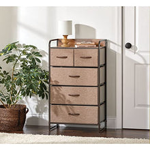 mDesign Elegante cassettiera con 3 cassetti grandi e 2 piccoli – Capiente canterano ideale per qualunque stanza della casa – Comò in metallo, legno MDF e tessuto – marrone chiaro