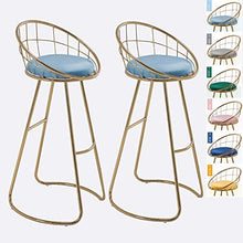 GYPPG Elegant Gold Iron Art Barstool Set of 2 / Hollow Leisure Breakfast/High Stool Bar Chair/Round Velvet Upholstered,Max Load 200KG(65cm,70cm,75cm)