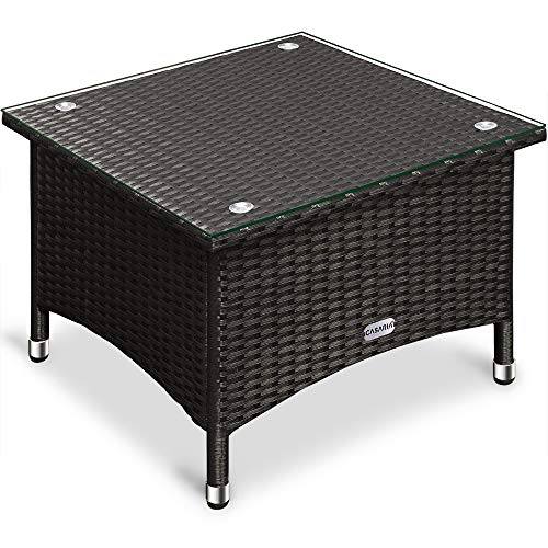 Deuba Tavolino da giardino in rattan nero 50x50x45cm piano in vetro lucido tavolo esterno balcone terrazzo patio