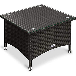 Deuba Tavolino da giardino in rattan nero 50x50x45cm piano in vetro lucido tavolo esterno balcone terrazzo patio
