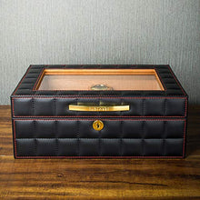 ZWSM Sigaro Humidor Fatto a Mano Sigaro di Legno Box Desktop Humidor Cedar Divider con Igrometro e Umidificatore può Ospitare 40-50,Nero