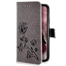 Robinsoni Cover Compatibile con iPhone XS Max Case Scintillare Glitters Lucido Portafoglio Libro Custodia Retro 3D Rosa Stampato Pelle PU Libretto Cover Foglio Flip Magnetica Fiore Caso, Grigio