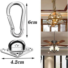 2 Pezzi Gancio per Soffitto, SUS304 Acciaio Inossidabile Gancio per Soffitto, capacità di Carico Fino a 450KG, 4 Viti per Legno, Yoga, Amaca, Sacco da Boxe