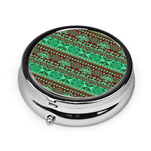 Scatola rotonda per medicina portatile, mini portapillole in metallo, dispenser per pillole tascabili, borsa da viaggio, regalo tribale, etno senza soluzione di continuità