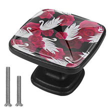 Red roses and tender white swans Pomelli per Porta Set di 4 Pomelli per Mobili Manopole per Cassetti Cucina Armadio Vetro