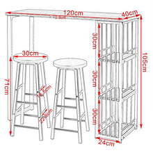 WOLTU Set Mobili da Bar Tavolo con 2 Sgabelli Alti Bancone per Cucina in Acciaio Legno BT26sz+BH130sz-2