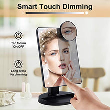 Wopeite Specchio per il trucco con Luci 22 LED e Ingrandimento 10X Specchietto per Il Trucco con Touch Screen Due Modalità di Alimentazione Rotazione 180° Nero