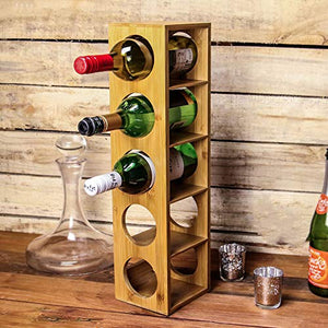 Maison & White Cremagliera del vino di bambù | Supporto a muro per 5 bottiglie | Cabinet in legno preassemblato per scaffali per vino | Design modulare impilabile