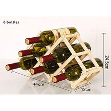 YQJ Portabottiglie da Vino in Legno Artigianali da Appoggio, Portabottiglie da Tavolo Pieghevole per Cucina Bar, 3-6-10 Slot,Natural,6 Bottle