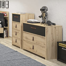 Cassettiera con 3 cassetti, in rovere beige e nero, per camera da letto, design contemporaneo, collezione Aramis