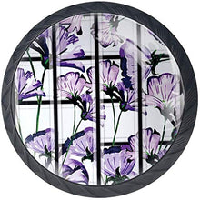 Strisce floreali viola primavera dell'acquerello Pomelli per Porta Set di 4 Pomelli per Mobili Manopole per Cassetti Cucina Armadio Vetro