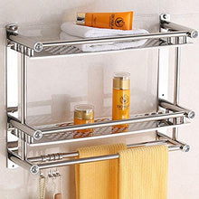 DKEE Portasciugamani da Bagno Free Punch Portasalviette Doppio in Acciaio Inox Mensola da Bagno Doppio