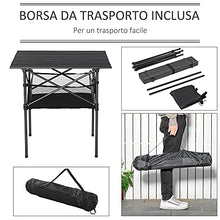 Outsunny Tavolo da Campeggio Picnic Pieghevole, Salvaspazio e Arrotolabile con Borsa da Viaggio, Nero 70x70x69cm