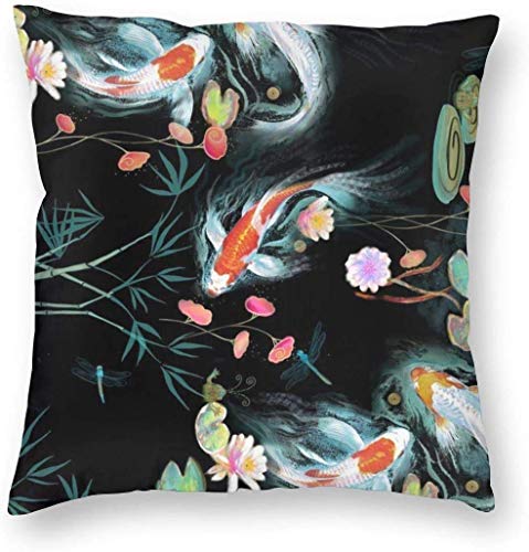 WHEYT Fodera per Cuscino Decorativo per Giardino Acquatico Giapponese Koi, Fodera per Cuscino Quadrata Decorativa 16X16 Pollici