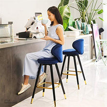 GYPPG Sgabello Alto Bar 64 / 74cm con Schienale, sedie Bar Cucina Soggiorno in Velluto Blu Scuro e Finitura in Legno di Gomma