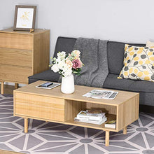 HOMCOM Tavolino da Salotto Caffè Stile Nordico con Anta e Vano Aperto, Mobile Basso Moderno Colore Legno, 110x50x41.5cm