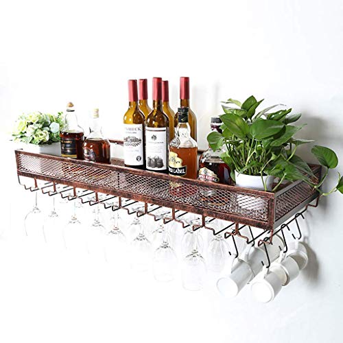 Portabottiglie da Parete con Supporto per Bicchiere da Vino Bar da Casa Creativo in Metallo Appeso Calice Portaoggetti Semplice Stile Industriale Retrò Robusto/Bronze / 100×35 cm