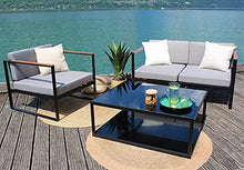 Meubletmoi - Tavolino da giardino alla moda, con struttura in alluminio, grigio antracite e piano in vetro temperato, 39 x 100 x 80 cm, Koda
