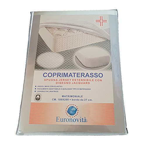 Euronovità EN-221794 Coprimaterasso Matrimoniale con Angoli Estensibili, Cotone, Bianco, 200x180x27 cm