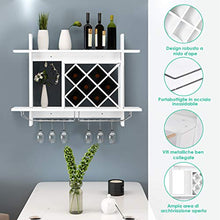 Goplus Portabottiglie da Parete Scaffale in Legno Portabicchieri Bianco 80x58,5x20 cm