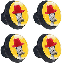Giraffa bella con cappello a cilindro rosso giallo Pomelli per Porta Set di 4 Pomelli per Mobili Manopole per Cassetti Cucina Armadio Vetro
