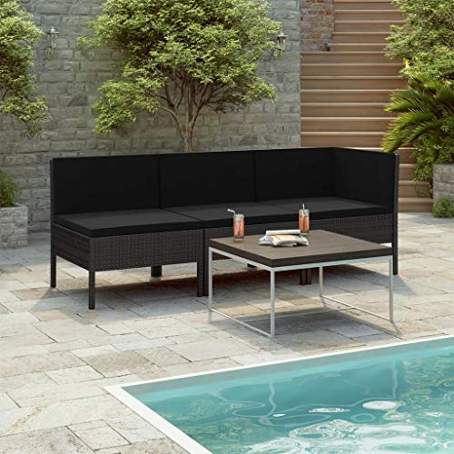 FAMIROSA Set Divani da Giardino 3 pz con Cuscini in Polyrattan Nero-0203