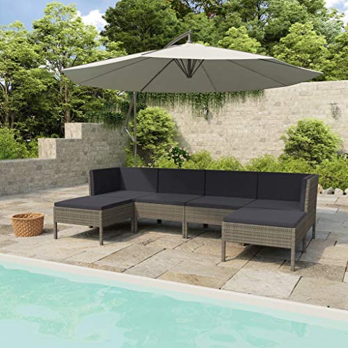 SKM Set Divani da Giardino 6 pz con Cuscini in Polyrattan Grigio (40kg) Grigio-6964
