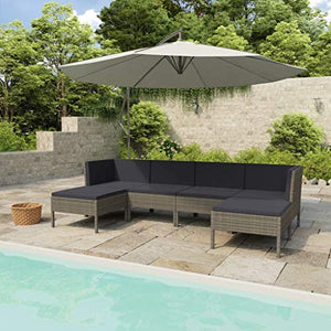 SKM Set Divani da Giardino 6 pz con Cuscini in Polyrattan Grigio (40kg) Grigio-6964