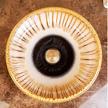 Jgophu - Lavabo da appoggio in porcellana artificiale, rotondo, in ceramica, ciotole decorative in ceramica marrone smaltato