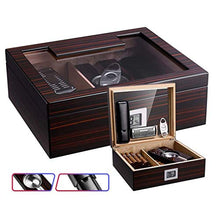 Adesign Desktop Cigar Humidor, Cedar & Leather Cigar Box di stoccaggio Bene Seal Design, Vetro igrometro e umidificatore Rettangolo, Tiene 25-50 Sigari