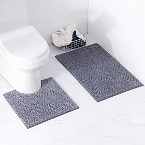 Set da bagno rettangolare in due pezzi a forma di U Tappeto da bagno indossabile lavabile Tappeto per la casa per il bagno(Dark gray)