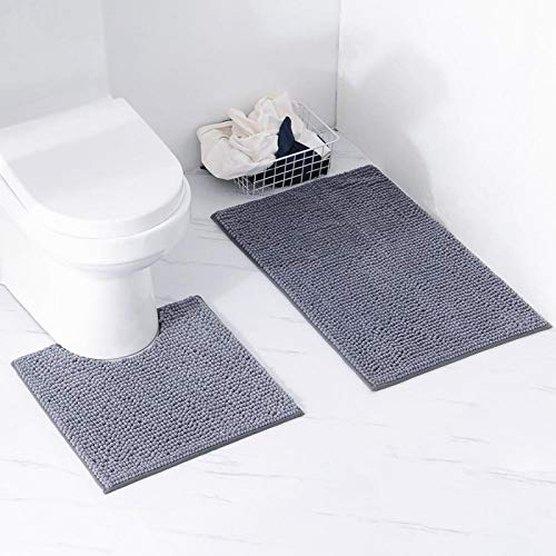 Set da bagno rettangolare in due pezzi a forma di U Tappeto da bagno indossabile lavabile Tappeto per la casa per il bagno(Dark gray)