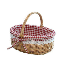 YIREAUD Cestino da picnic in bambù naturale con manico pieghevole, cestino da picnic in salice con fodera per famiglia, campeggio, picnic, decorazione per la casa