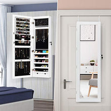 COSTWAY Armadietto Portagioie Specchio per Gioielli con Luci LED, Specchiera da Porta e Muro, per Figura Intera, 120x37x9,6cm