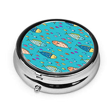 Scatola rotonda per medicina portatile, mini portapillole in metallo, dispenser per pillole tascabili, borsa da viaggio, motivo: pesce astratto disegnato a mano