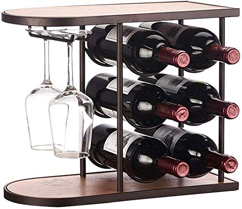 Scaffale Legno Porta Vino Cremagliera Del Vino Creativa Porta Bottiglie E Vetro - Decorazioni Per La Casa, Può Contenere 6 Bottiglie Di Vino Rosso E 2 Bicchieri Da Vino
