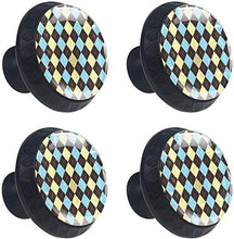 Modello Argyle blu giallo marrone blu di Grunge geometrico Pomelli per Porta Set di 4 Pomelli per Mobili Manopole per Cassetti Cucina Armadio Vetro