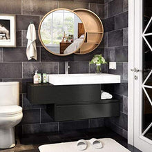 GJSN Nordic Style Modern Home Cabinetto per il Bagno, Armadi a Specchio Bagno Specchio in Legno Massello con Scaffale Trucco a Parete Rotondo a Muro, Sinistra e Destra Push-Pull (Colore: Nero, Dimens