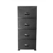 MyShop24h Cassettiera nera effetto rattan, con cassetti, in plastica, 4 cassetti