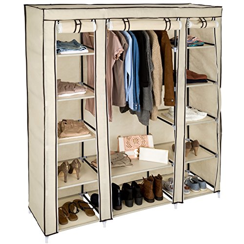 TecTake Armadio Guardaroba Pieghevole Cabina in Tessuto e Asta Appendiabiti | 12 Scomparti | 150 x 175 x 45 cm | -Disponibile in Diversi Colori- (Beige | No. 402527)