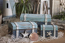 Keyhome Scrigno in Legno – Tris 3 forzieri del Tesoro Mare Blu con Stella - Porta Giochi forziere da Pirata – Baule portaoggetti cassapanca Decorata