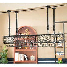 Portavini Portabottiglie in Metallo A Soffitto, Regolabile in Altezza, Portabottiglie in Ferro Multifunzionale, Portabottiglie, Adatto per Ristoranti, KTV, Bar, Nero