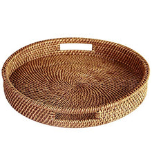 QULONG Vassoio in Rattan con Manico - Vassoio in Vimini Multiuso Intrecciato a Mano con Fibra di Rattan Resistente