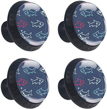 Squali blu rossi disegnati blu Pomelli per Porta Set di 4 Pomelli per Mobili Manopole per Cassetti Cucina Armadio Vetro