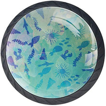 Alghe di pesci blu dell'acquerello Pomelli per Porta Set di 4 Pomelli per Mobili Manopole per Cassetti Cucina Armadio Vetro