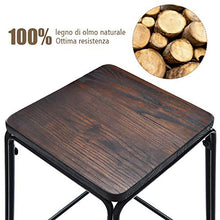 COSTWAY Set di 4 sgabelli da Bar ad Altezza bancone, Legno d’Olmo Resistente, Struttura in Ferro con poggiapiedi, Piedini Antiscivolo